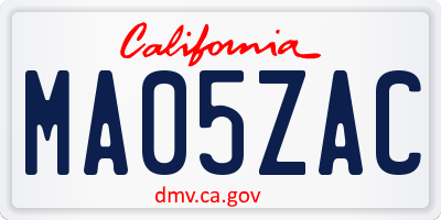 CA license plate MA05ZAC