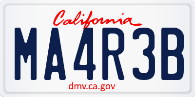 CA license plate MA4R3B