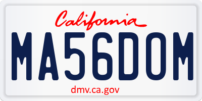 CA license plate MA56DOM