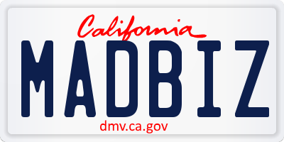 CA license plate MADBIZ