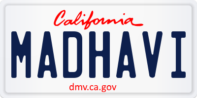 CA license plate MADHAVI