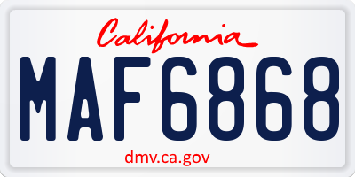 CA license plate MAF6868