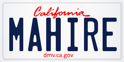 CA license plate MAHIRE