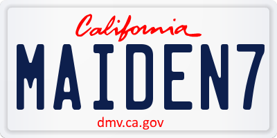 CA license plate MAIDEN7