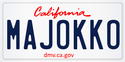 CA license plate MAJOKKO