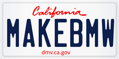 CA license plate MAKEBMW