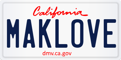 CA license plate MAKLOVE