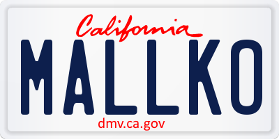 CA license plate MALLKO