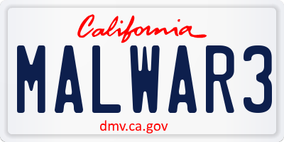 CA license plate MALWAR3