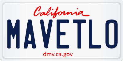 CA license plate MAVETLO