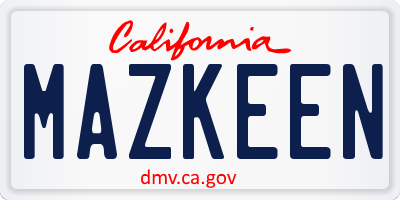 CA license plate MAZKEEN