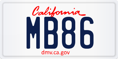 CA license plate MB86