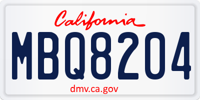 CA license plate MBQ8204