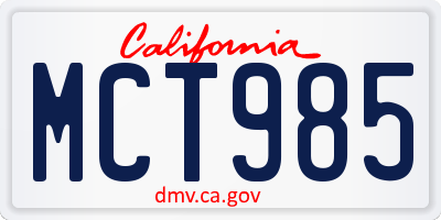 CA license plate MCT985