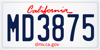 CA license plate MD3875