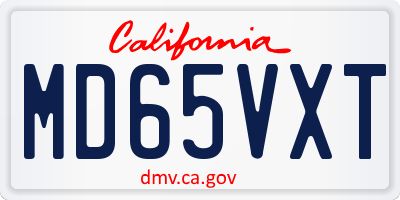 CA license plate MD65VXT