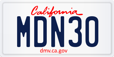 CA license plate MDN30