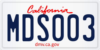 CA license plate MDS003