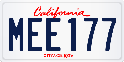 CA license plate MEE177