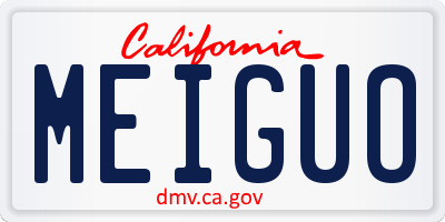 CA license plate MEIGUO