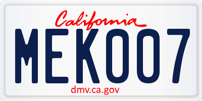 CA license plate MEK007