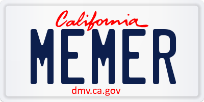 CA license plate MEMER