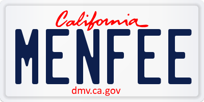 CA license plate MENFEE