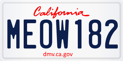 CA license plate MEOW182