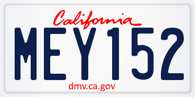 CA license plate MEY152