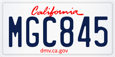 CA license plate MGC845