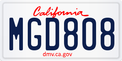 CA license plate MGD808