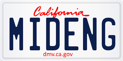 CA license plate MIDENG