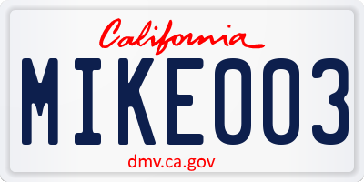 CA license plate MIKE003