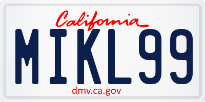 CA license plate MIKL99