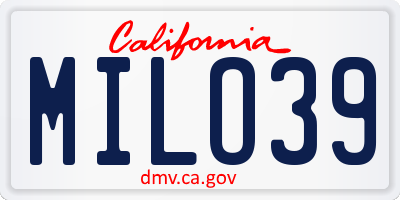 CA license plate MILO39