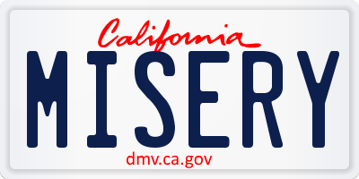 CA license plate MISERY