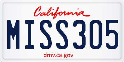 CA license plate MISS3O5