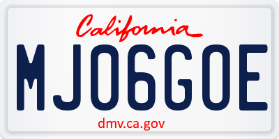 CA license plate MJ06GOE