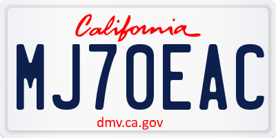 CA license plate MJ70EAC