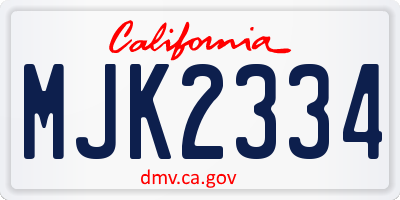 CA license plate MJK2334