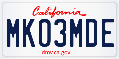 CA license plate MK03MDE