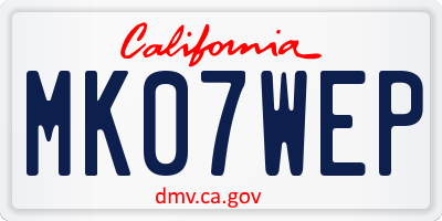 CA license plate MK07WEP