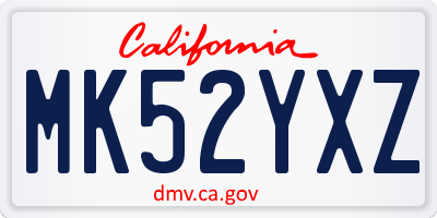 CA license plate MK52YXZ