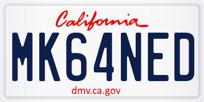 CA license plate MK64NED