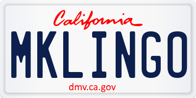 CA license plate MKLINGO