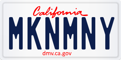 CA license plate MKNMNY