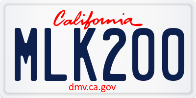 CA license plate MLK200