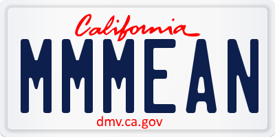 CA license plate MMMEAN