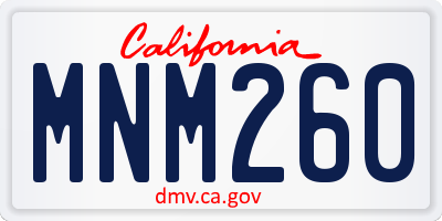 CA license plate MNM260