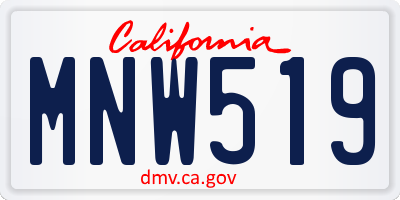 CA license plate MNW519